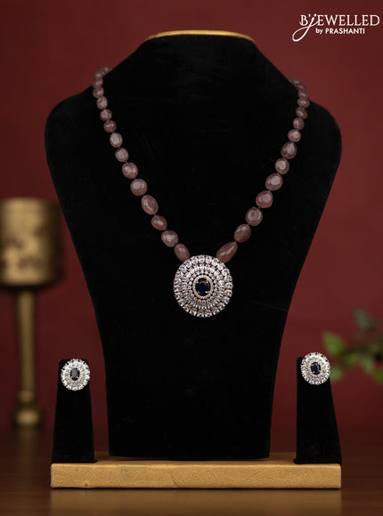 Beaded onion pink necklace with sapphire & cz stones in victorian finish