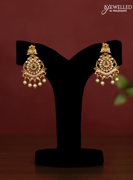 Beaded onion pink Necklace with kemp and cz stones and pearl hangings