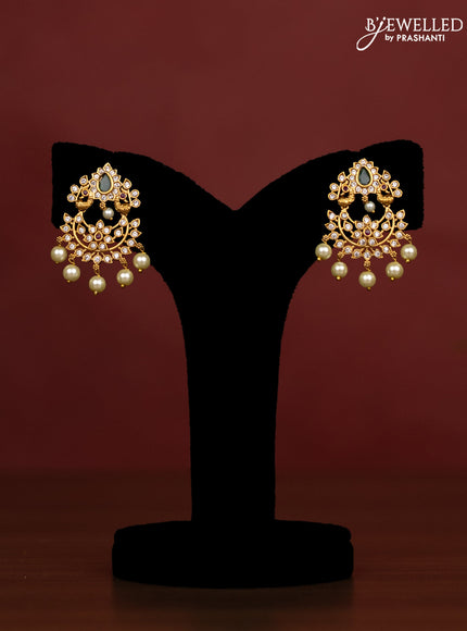 Beaded sea green Necklace double peacock design with ruby and cz stones and pearl hangings