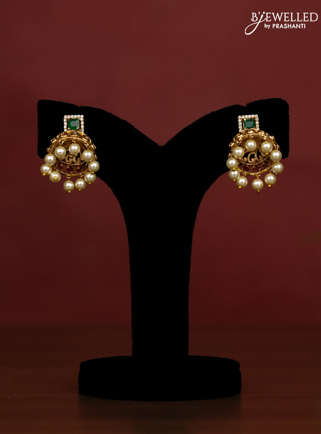 Beaded light blue Necklace with ruby and cz stones and pearl hangings