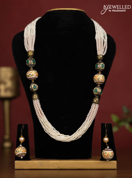 Jaipur crystal white and pink half and half beaded necklace with earrings