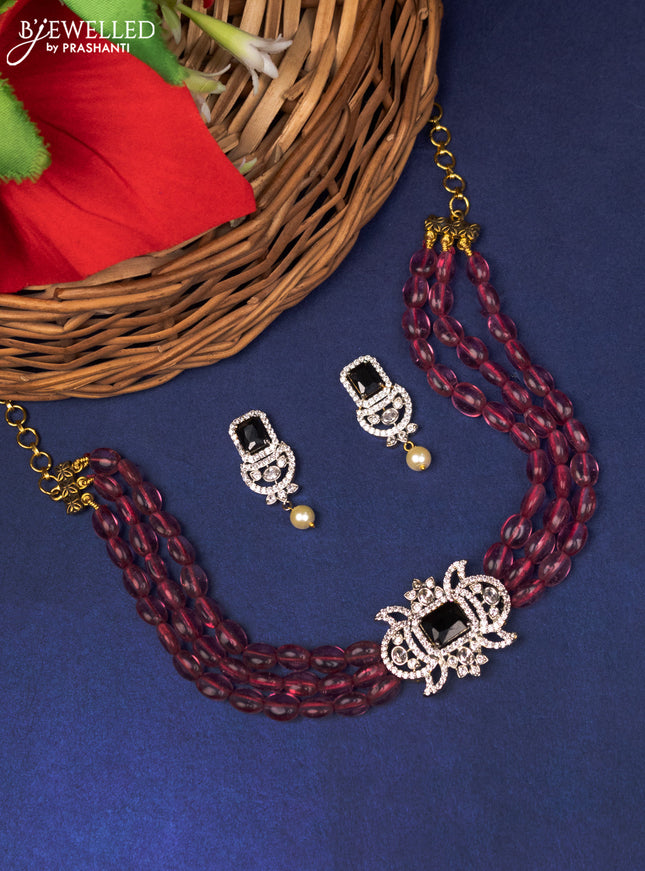 Beaded light maroon choker with black and cz stones