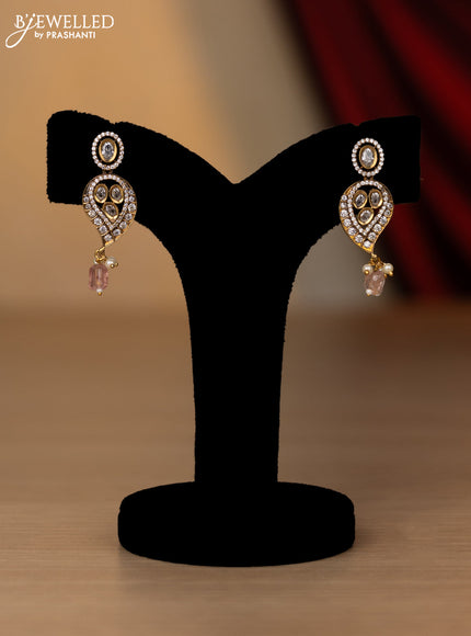 Necklace with leaf design baby pink and cz stones