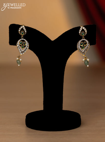 Necklace with leaf design green and cz stones