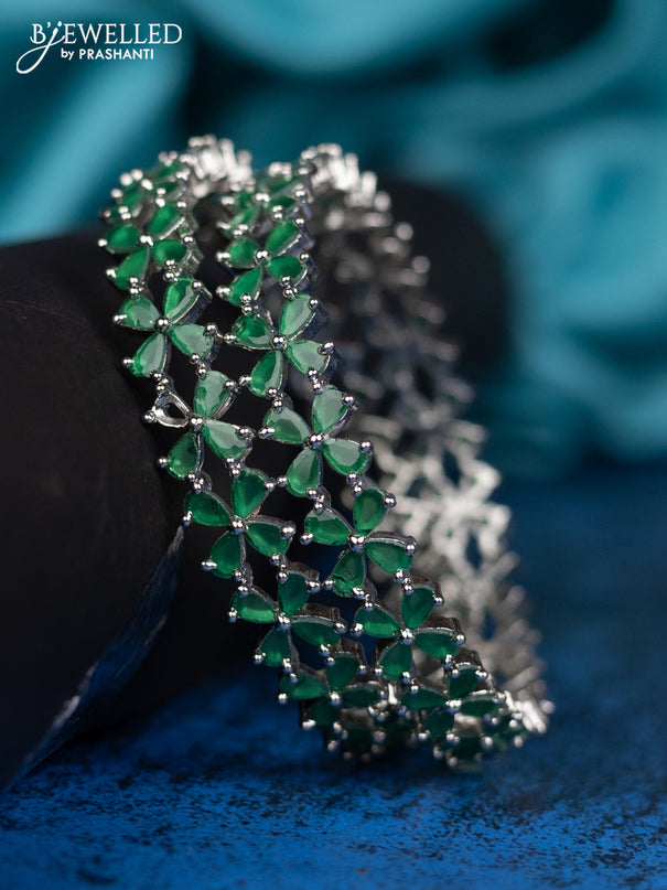 Zircon Bangle floral design with green cz stone