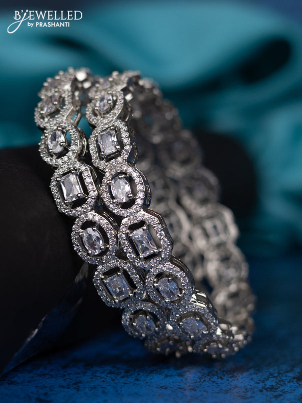 Zircon Bangle with cz stone in white finish