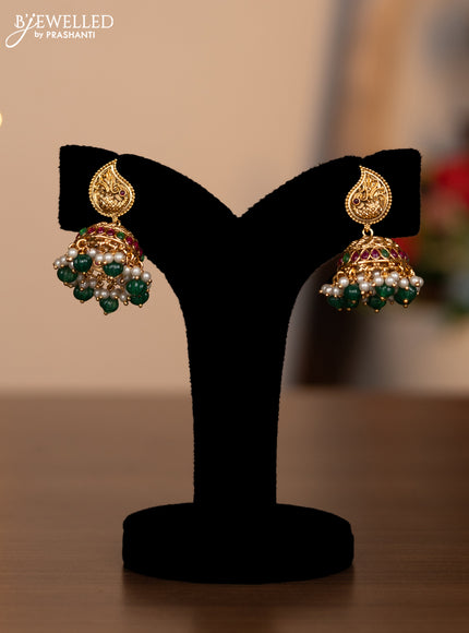 Antique haaram lakshmi design with kemp stones and pearl & green beads hanging