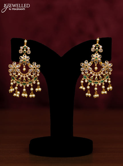 Antique guttapusalu haaram floral design with green kemp & cz stones and pearl hangings