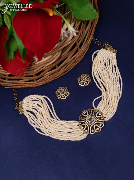 Pearl choker with cz stones