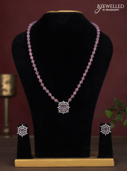 Beaded baby pink necklace with cz stones in victorian finish