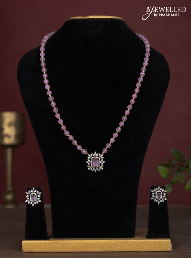 Beaded baby pink necklace with cz stones in victorian finish