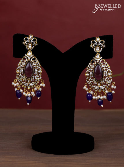 Beaded double layer violet necklace with cz stones and pearl & beads hanging in victorian finish