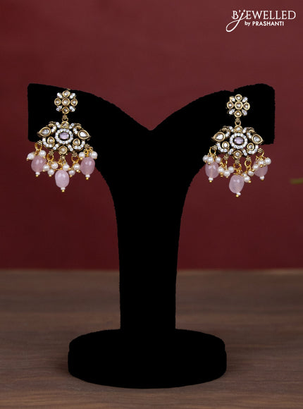 Beaded baby pink necklace peacock design with cz stones and pearl & beads hanging in victorian finish