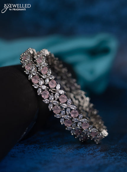 Zircon bangle floral design with baby pink stones