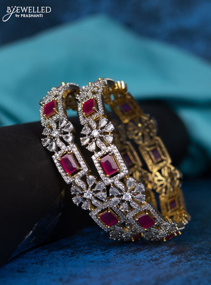 Zircon bangle floral design with ruby and cz stones in gold finish