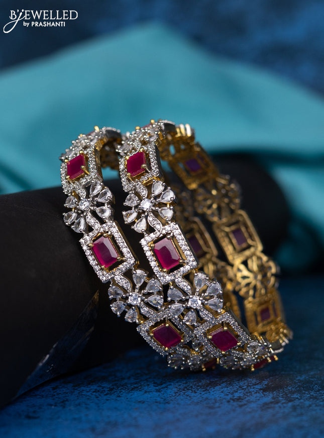 Zircon bangle floral design with ruby and cz stones in gold finish