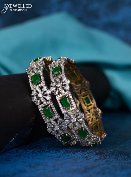 Zircon bangle floral design with emerald and cz stones in gold finish