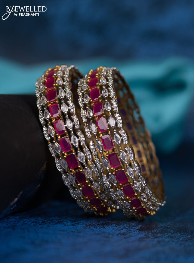 Zircon bangle with ruby and cz stones in gold finish