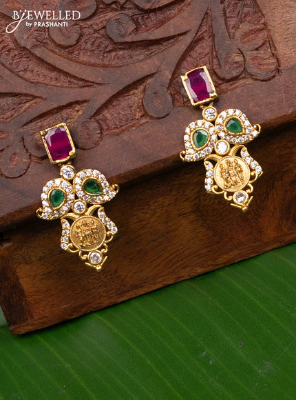 Antique earring ramdarbar design with kemp and cz stones