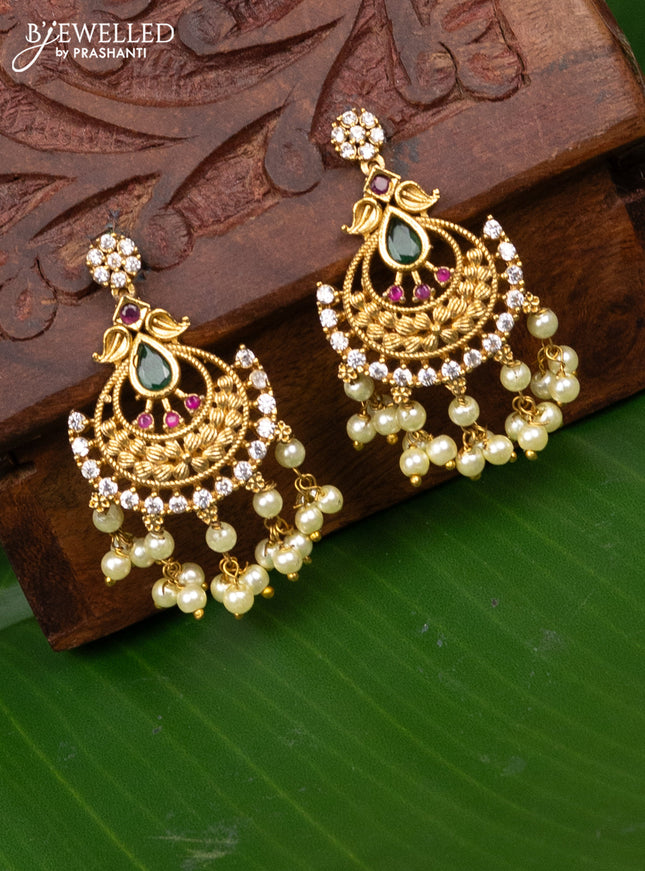 Antique earring with kemp & cz stones and pearl hangings