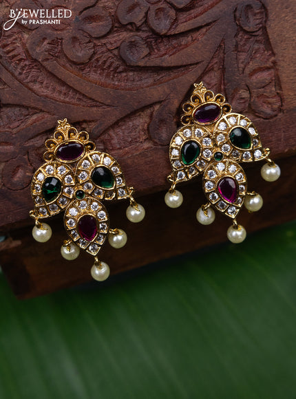 Antique earring with kemp & cz stones and pearl hangings