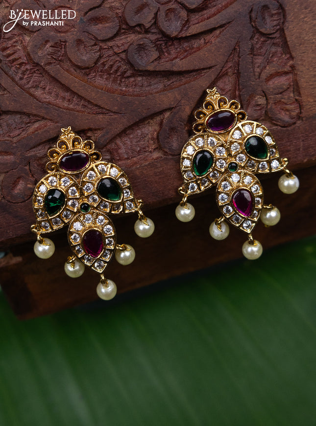 Antique earring with kemp & cz stones and pearl hangings