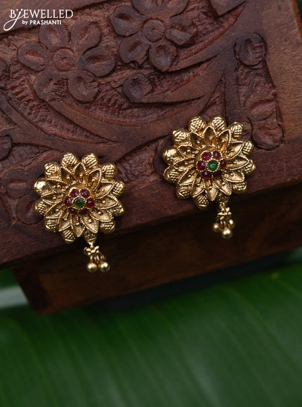 Antique earring floral design with kemp stones and golden beads hanging
