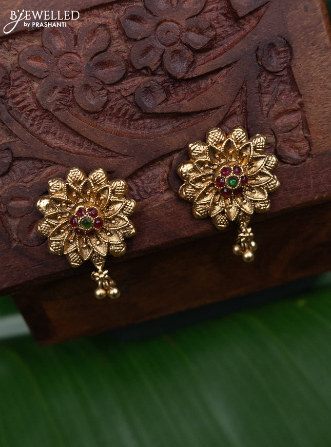 Antique earring floral design with kemp stones and golden beads hanging