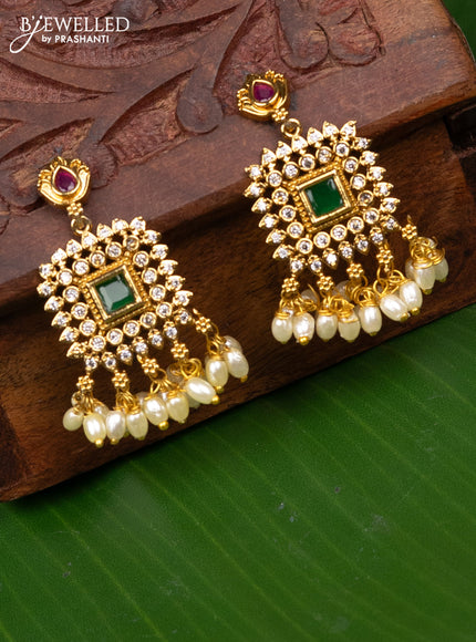 Antique earring with kemp & cz stones and pearl hangings