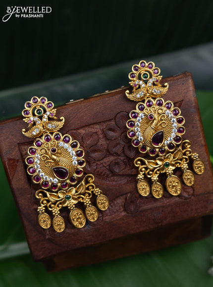 Antique earring peacock design with kemp & cz stones and hangings