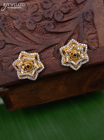 Antique earring floral design with green kemp and cz stones