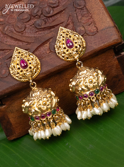 Antique jhumka with kemp stones and pearl hangings