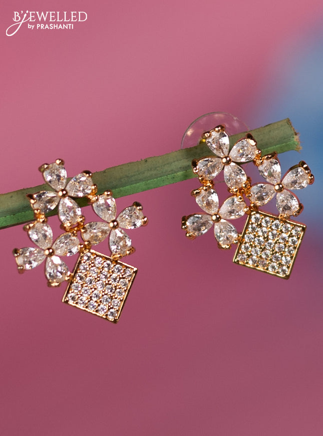 Rose gold earring floral design with cz stone