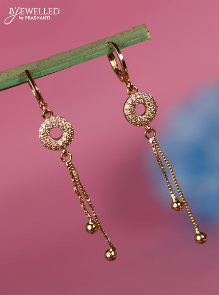 Rose gold earring with cz stone and golden beads hanging