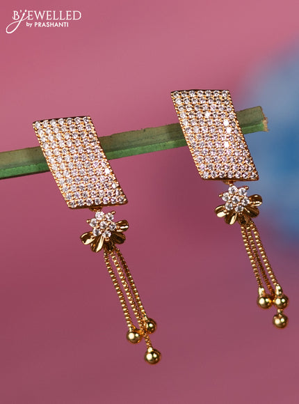 Rose gold earring with cz stone and golden beads hanging