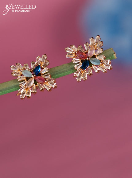 Rose gold earring with multicolur and cz stone