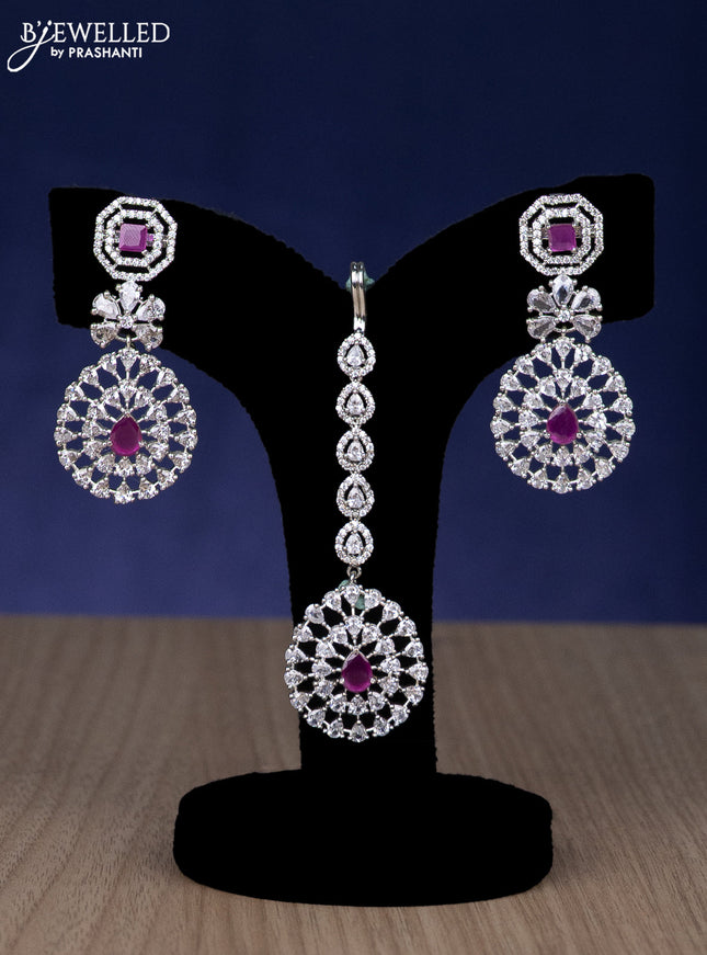 Zircon haaram triple layer with ruby & cz stones with maang tikka