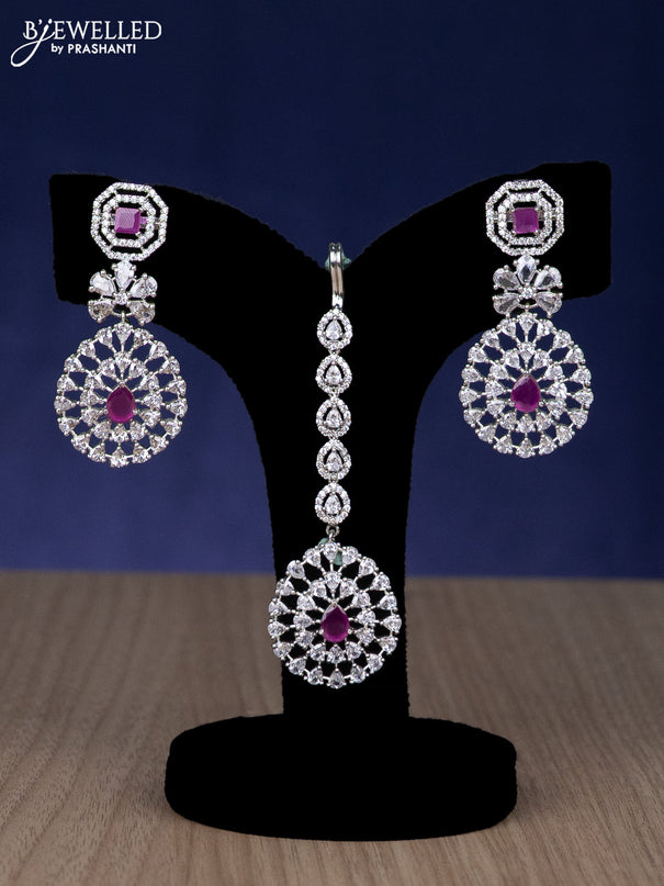 Zircon haaram triple layer with ruby & cz stones with maang tikka