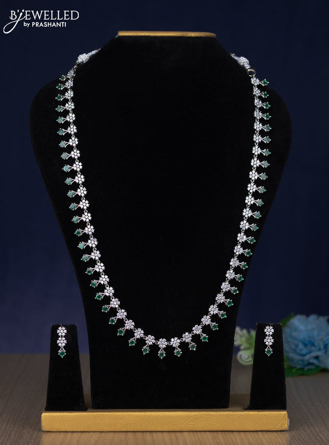 Zircon haaram floral design with emerald and cz stones