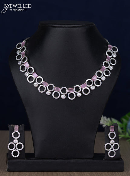 Zircon necklace with baby pink and cz stones