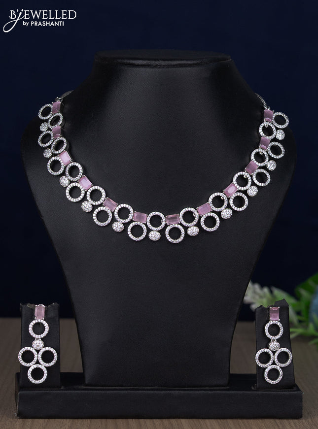 Zircon necklace with baby pink and cz stones