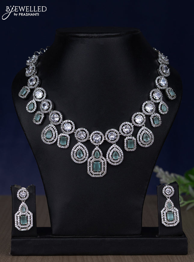 Zircon necklace with mint green and cz stones