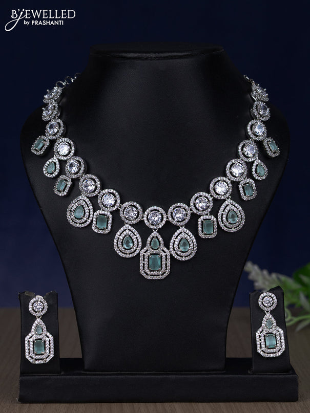 Zircon necklace with mint green and cz stones