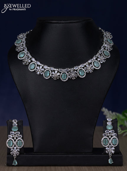 Zircon necklace with mint green and cz stones