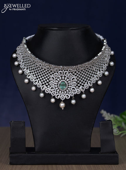 Zircon choker with mint green & cz stones and pearl hangings without earring