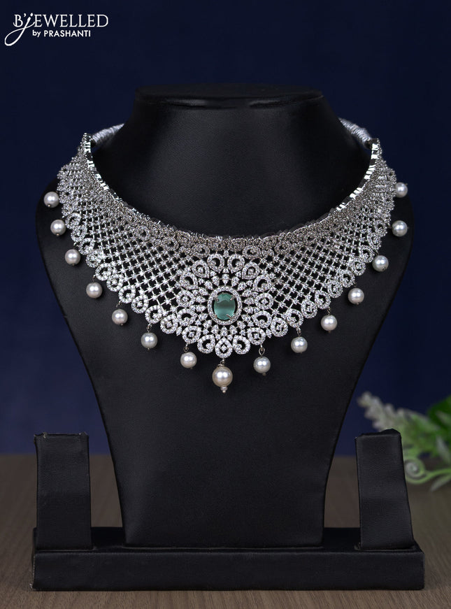 Zircon choker with mint green & cz stones and pearl hangings without earring
