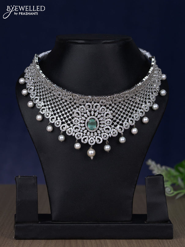 Zircon choker with mint green & cz stones and pearl hangings without earring