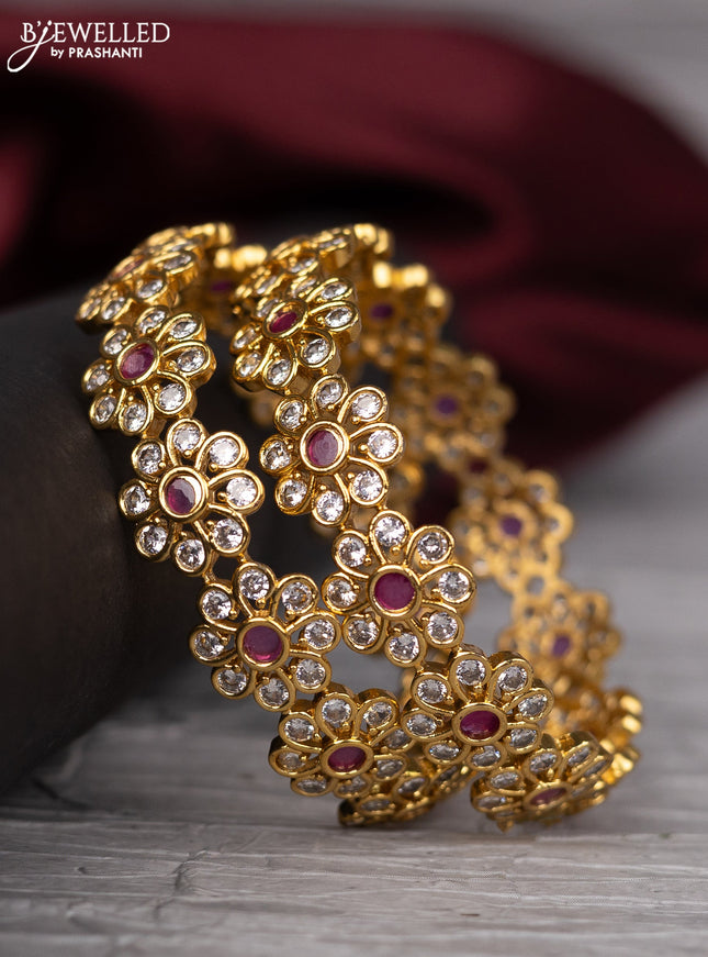 Antique bangle floral design with pink kemp and cz stones