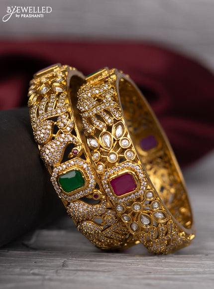 Antique bangle peacock design with kemp & cz and kundan stones