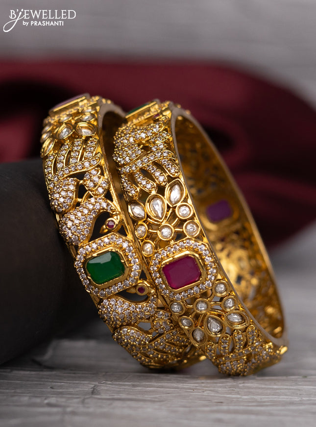 Antique bangle peacock design with kemp & cz and kundan stones